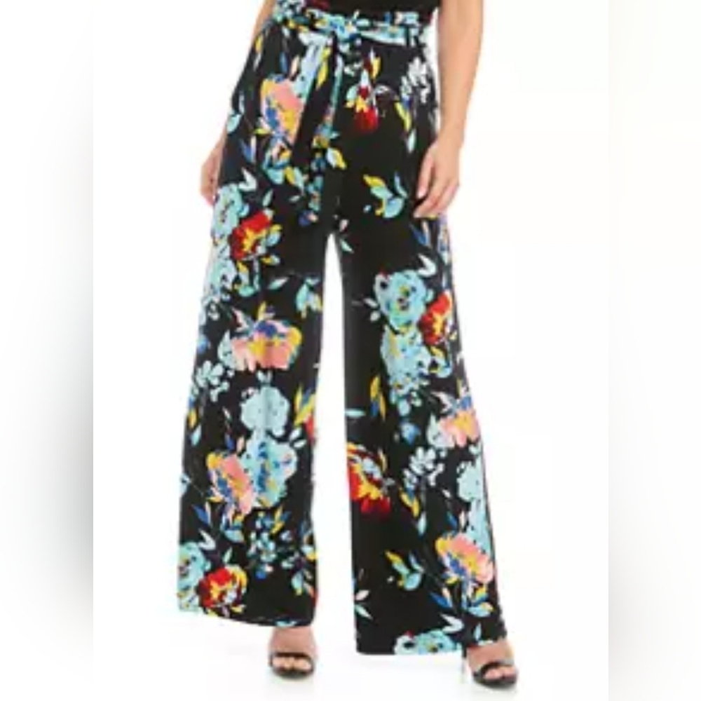 Cupio* Julianna Floral Print Pants* Elastic Waist* Wide Leg* Sz L